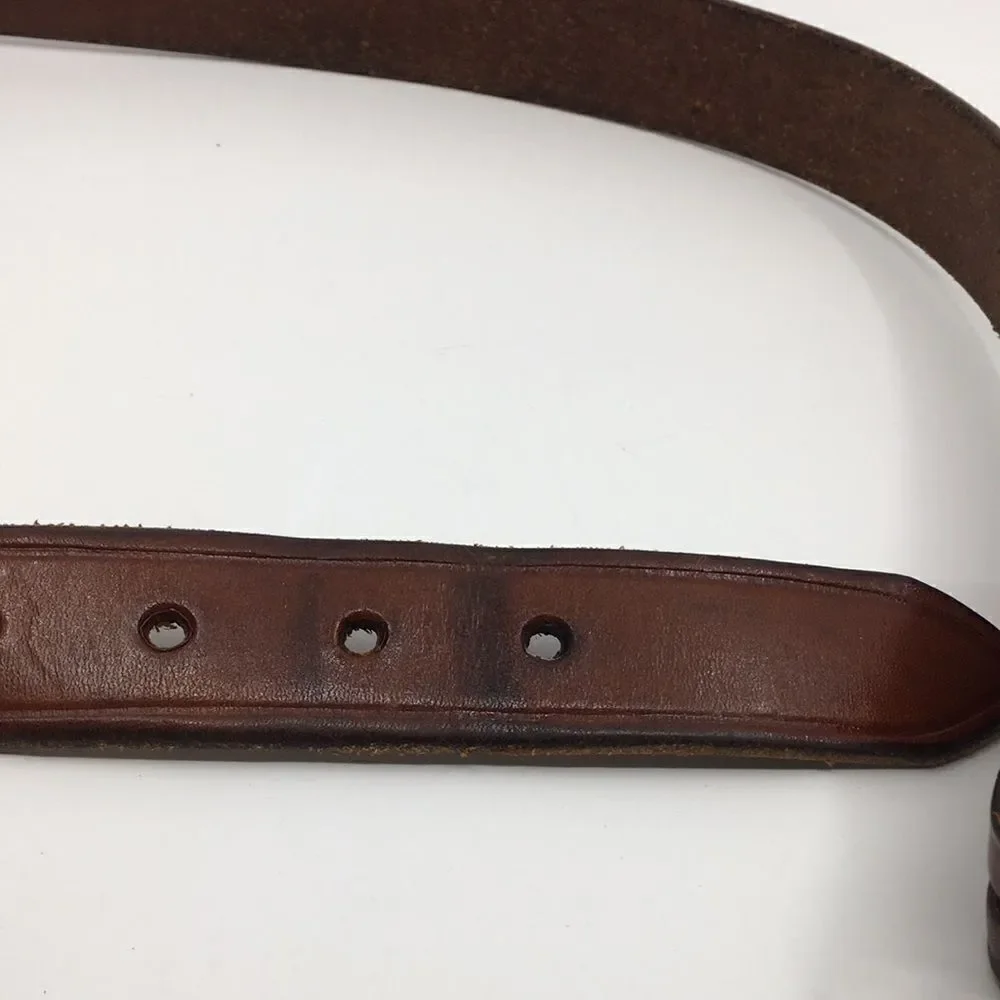 Vintage Cabelas cowhide leather belt brass grommets silver tone buckle Sz 32